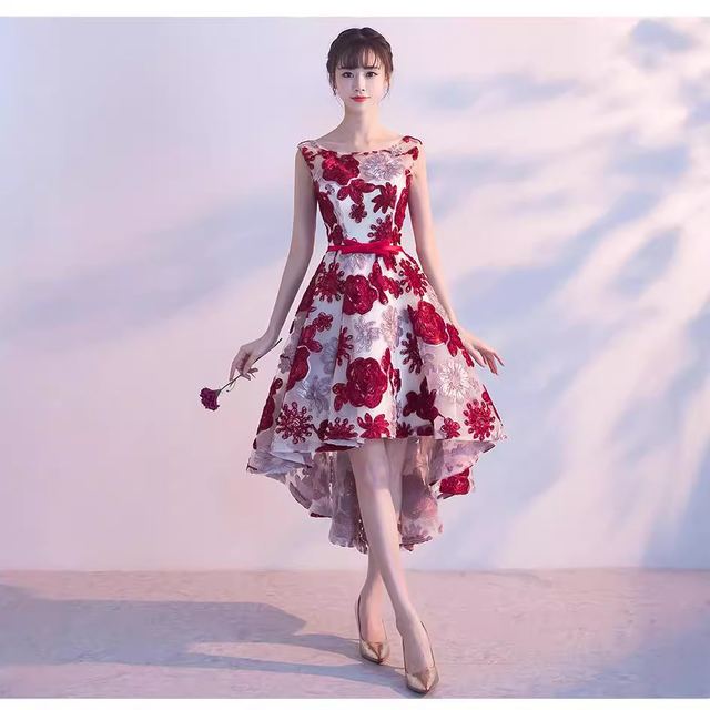 YUEGEE YG-15 white red floral floral print, cap sleeve, midi