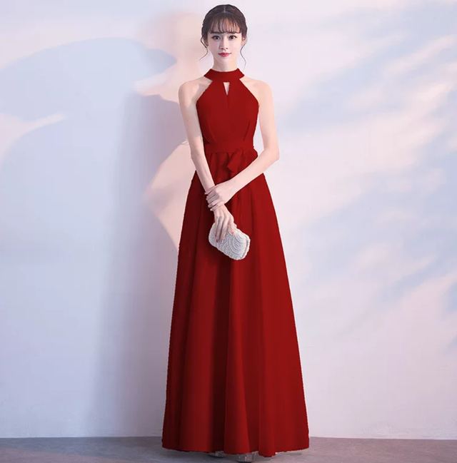 YUEGEE YG-25 red halter, satin, floor-length