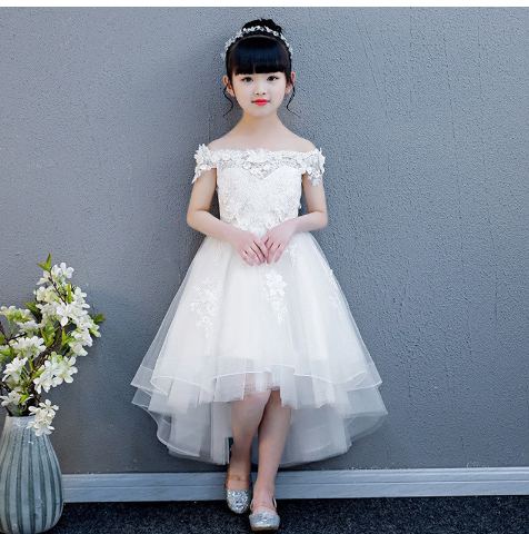 YUEGEE YG-27 white high-low hem, tulle skirt, sleeveless