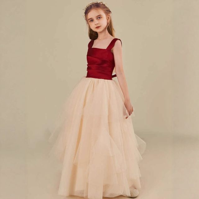 YUEGEE YG-36 champagne red bodice, tulle skirt, floor-length