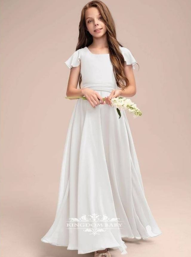 YUEGEE YG-41 ivory chiffon, flutter sleeve, floor-length