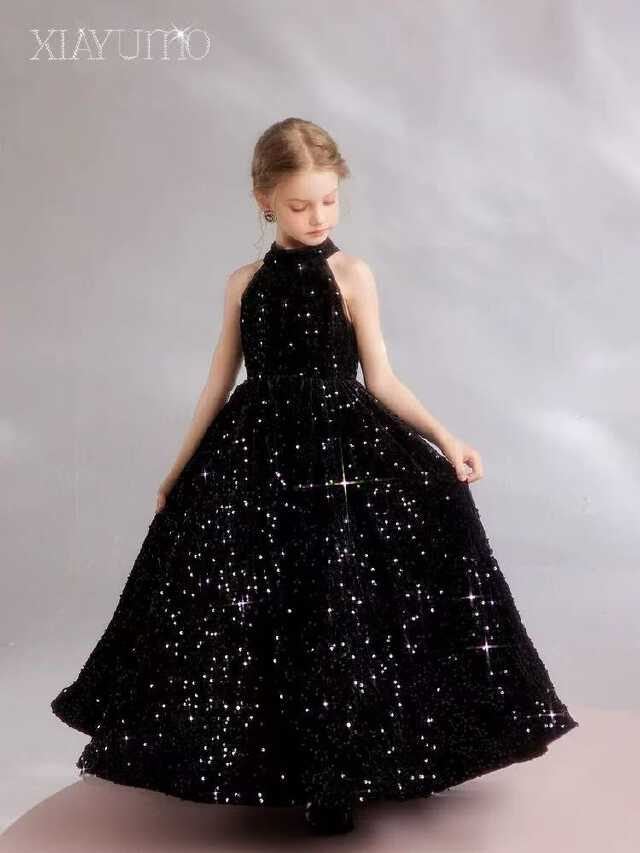 YUEGEE YG-53 black sparkle sequin, halter neck, ball gown