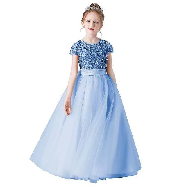 YUEGEE YG-55 light blue sequin bodice, tulle skirt, tiara
