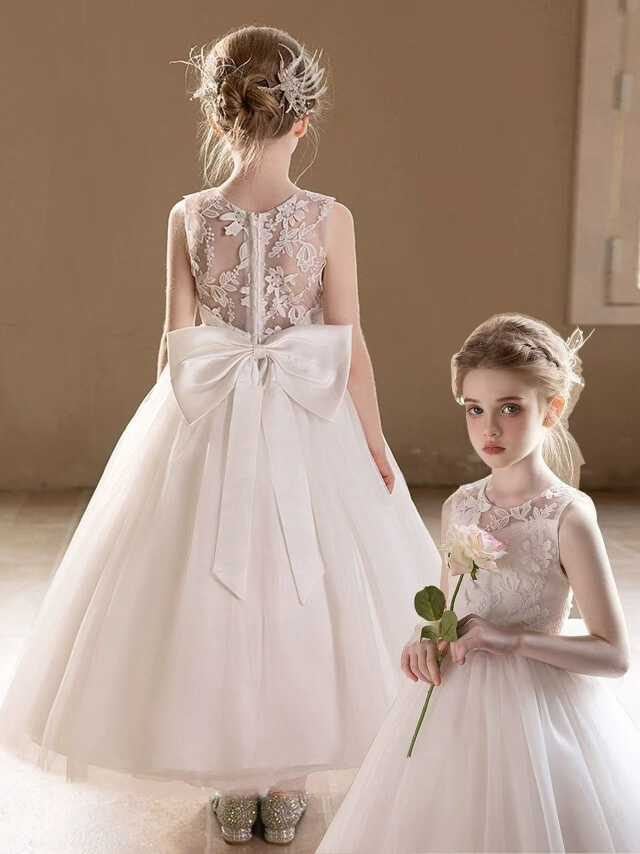 YUEGEE YG-57 ivory lace bodice, tulle skirt, satin bow