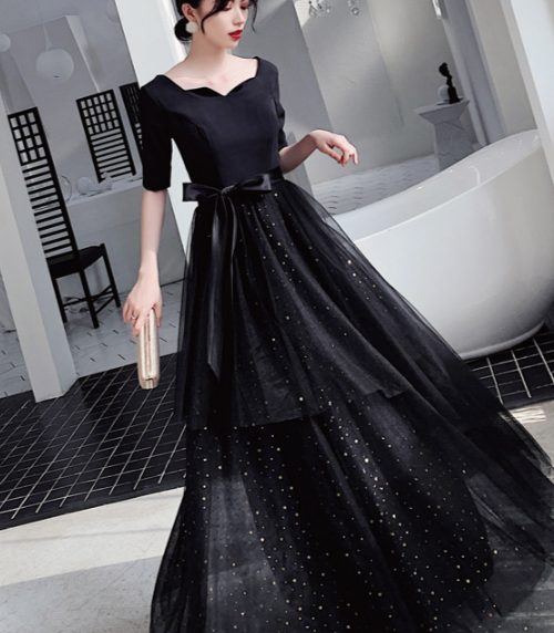 YUEGEE YG-64 black satin bow bodice, glitter tulle skirt