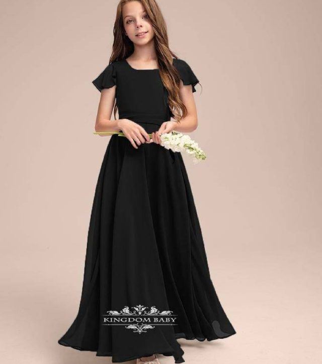 YUEGEE YG-67 black chiffon maxi, flutter sleeve, A-line
