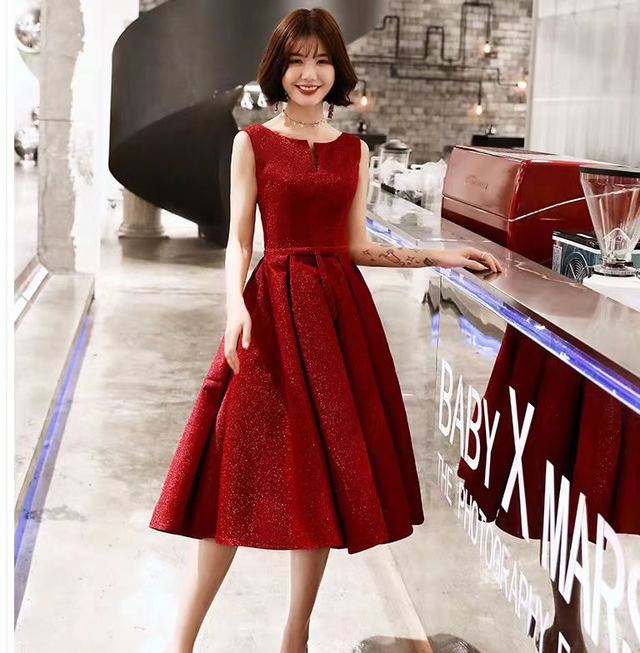 YUEGEE YG-80.0 red glitter fit-and-flare, midi